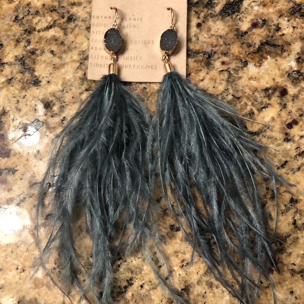 NWT Anthropologie Deanne Feather Druzy Earrings